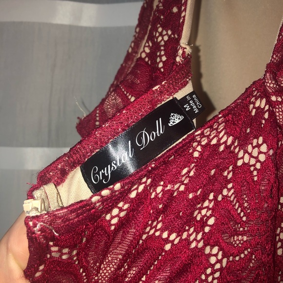 Crystal Doll Red Floral Lace Dress - Picture 3 of 4